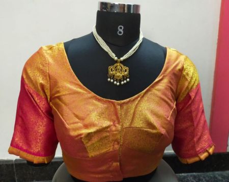 Yellow Chanderi Silk Blouse - Sari Top -Elbow Sleeves Without Pads Blouse